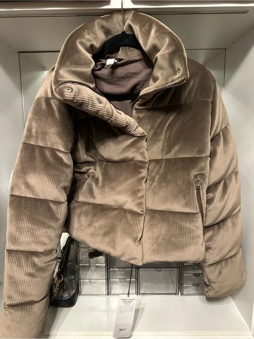 NWT RARE ALO Gold Rush Puffer Crop Ribbed Jacket in Hot Cocoa - M